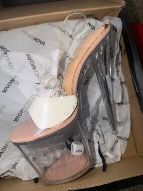 Fashion Nova Blush Pink & White Clear Platform Heel